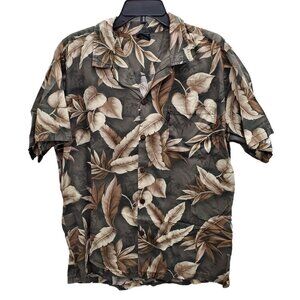 Palmwave Hawaii Men's Olive‎ Cream Tropical Aloha Vacation Button Up Shirt Sz XL